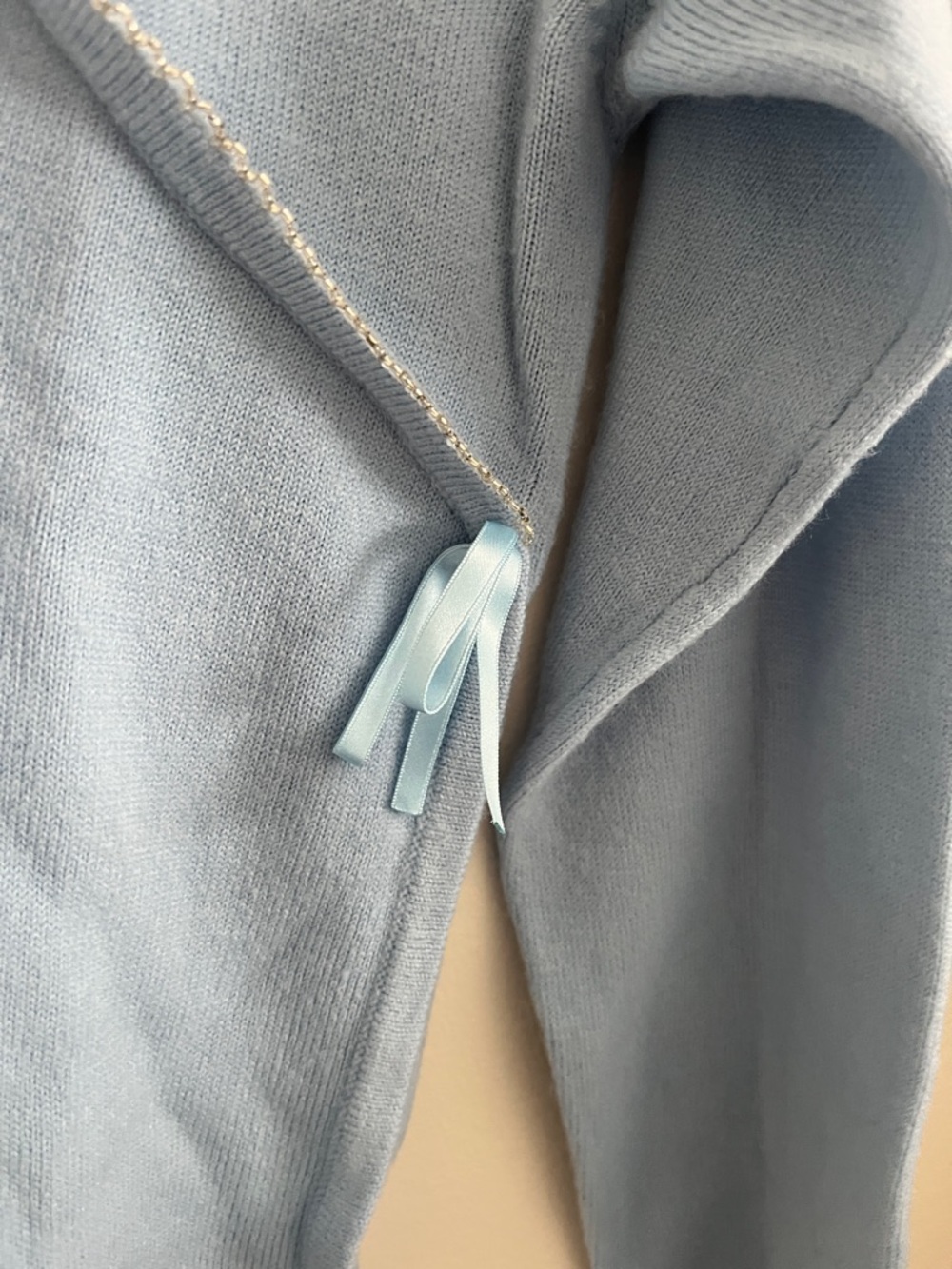 Light Blue Long Sleeve Shirt with Beaded Neckline and Sleeve Ends - Picture 5 of 9